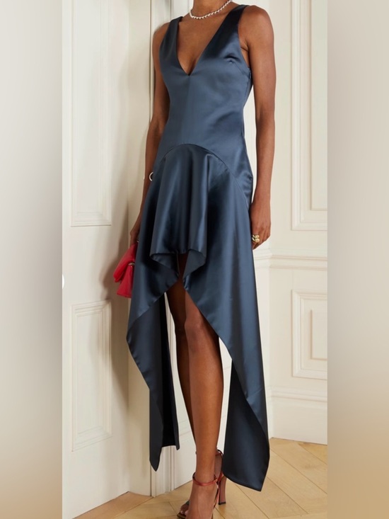 JW ANDERSON Dresses & Skirts - Elegant Steel Blue Satin Asymmetric High-Low Skirt